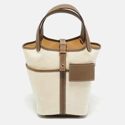 Pre-owned Hermes Hermès Ecro/etoupe Toile And And Swift Leather Cargo Picotin Lock 18 Bag In Sand