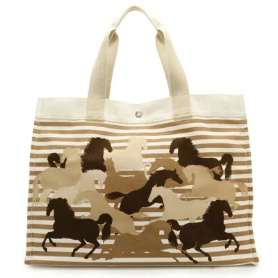 Pre-owned Hermes Ecru Canvas Beach Bag Shoulder Bag Tote Bag () In Sand