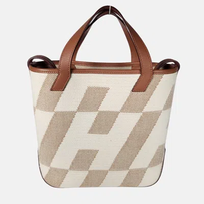 Pre-owned Hermes Ecru-naturel/gold Toile Cabas H En Bias 27 Tote Bag In Sand