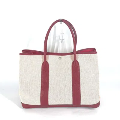 Pre-owned Hermes Ecru Red Color Rouge H Toile H Negonda Leather Handbag Shoulder Bag Tote Bag ()