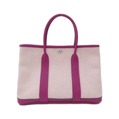 Pre-owned Hermes Ecru Rose Purple Toile H Country Leather Tote Bag ()