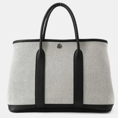 Pre-owned Hermes Ecru/black Negonda Leather Toile H Garden Party Tpm Bag In Beige