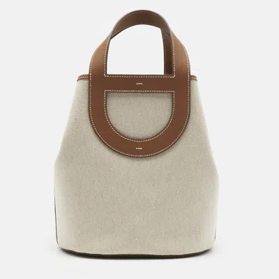 Pre-owned Hermes Hermès Ecru/gold Toile H And Swift Leather In The Loop 23 Bag In Sand