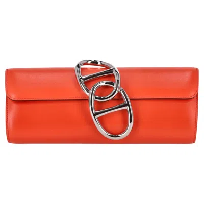 Pre-owned Hermes Egee Clutch Bag In Tadelakt Leather In Red