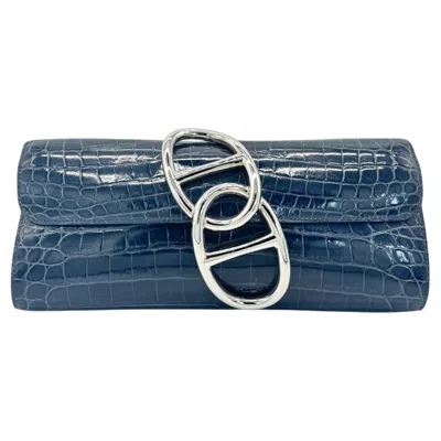 Pre-owned Hermes Hermès Egee Clutch Blue Niloticus Crocodile With Palladium Hardware (2013)