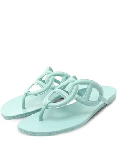 Pre-owned Hermes Egeri Slides In Green