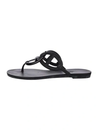 Pre-owned Hermes Egerie Chaîne D'ancre Insignia Flip Flops In Black
