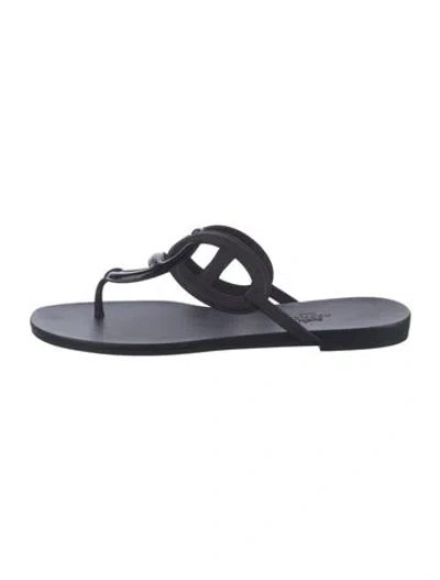 Pre-owned Hermes Egerie Chaîne D'ancre Insignia Flip Flops In Black