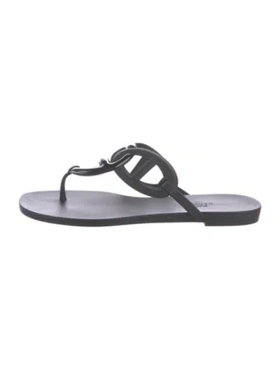 Pre-owned Hermes Egerie Chaîne D'ancre Insignia Flip Flops In Black