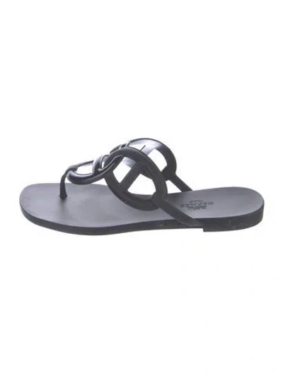 Pre-owned Hermes Egerie Chaîne D'ancre Insignia Flip Flops In Black