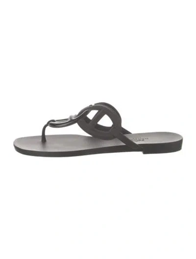 Pre-owned Hermes Egerie Chaîne D'ancre Insignia Flip Flops In Black