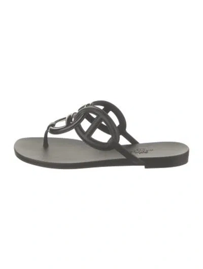 Pre-owned Hermes Egerie Chaîne D'ancre Insignia Flip Flops In Black