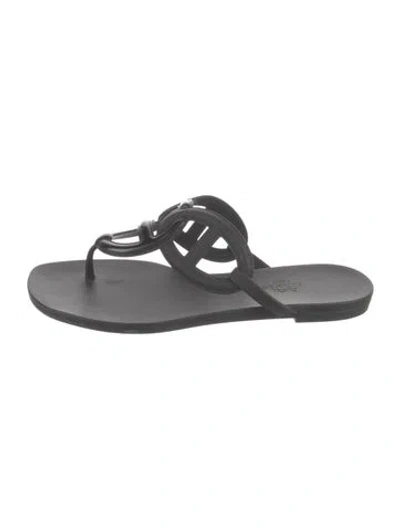 Pre-owned Hermes Egerie Chaîne D'ancre Insignia Flip Flops In Black