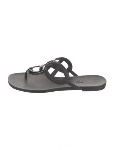 Pre-owned Hermes Egerie Chaîne D'ancre Insignia Flip Flops In Black