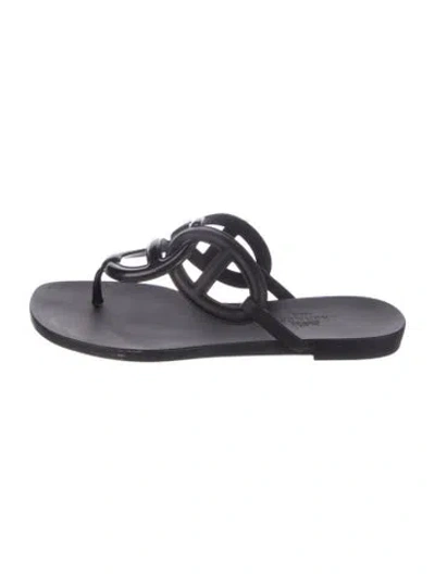 Pre-owned Hermes Egerie Chaîne D'ancre Insignia Flip Flops In Black