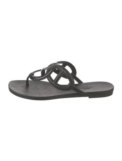 Pre-owned Hermes Egerie Chaîne D'ancre Insignia Flip Flops In Black
