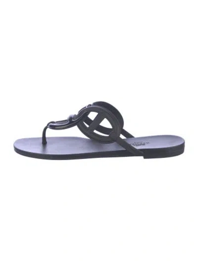 Pre-owned Hermes Egerie Chaîne D'ancre Insignia Flip Flops In Black