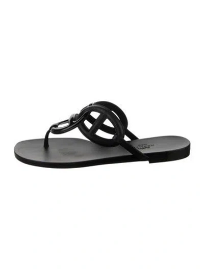 Pre-owned Hermes Egerie Chaîne D'ancre Insignia Flip Flops In Black