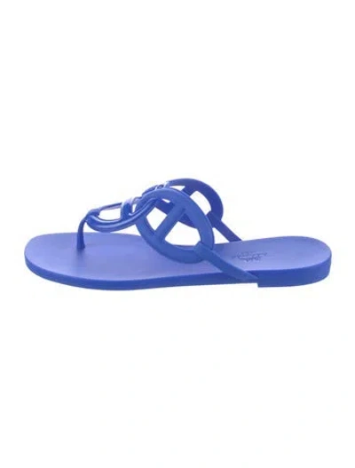 Pre-owned Hermes Egerie Chaîne D'ancre Insignia Flip Flops In Blue