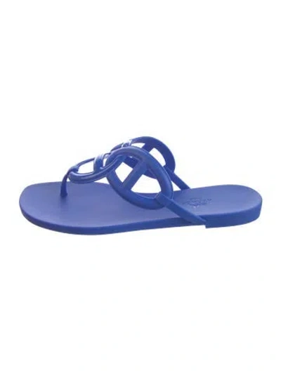 Pre-owned Hermes Egerie Chaîne D'ancre Insignia Flip Flops In Blue