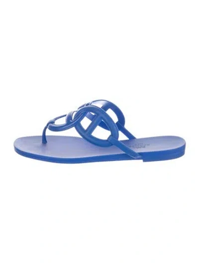 Pre-owned Hermes Egerie Chaîne D'ancre Insignia Flip Flops In Blue