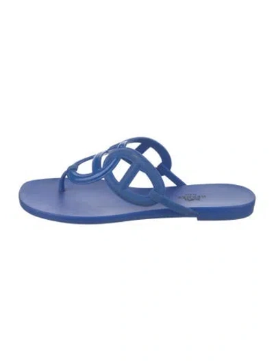 Pre-owned Hermes Egerie Chaîne D'ancre Insignia Flip Flops In Blue
