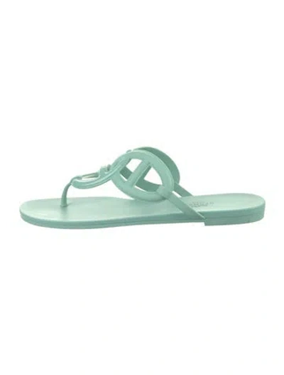 Pre-owned Hermes Egerie Chaîne D'ancre Insignia Flip Flops In Blue