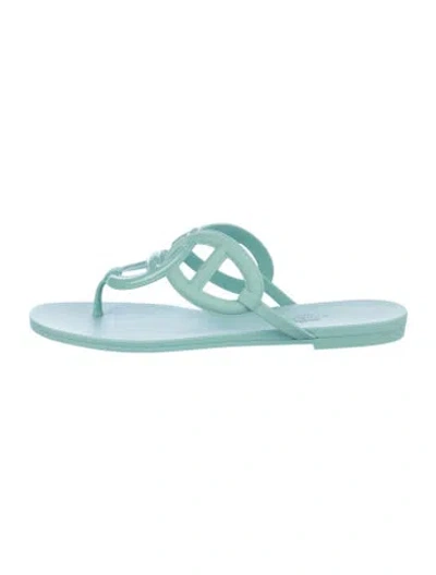 Pre-owned Hermes Egerie Chaîne D'ancre Insignia Flip Flops In Blue