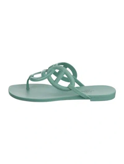 Pre-owned Hermes Egerie Chaîne D'ancre Insignia Flip Flops In Green