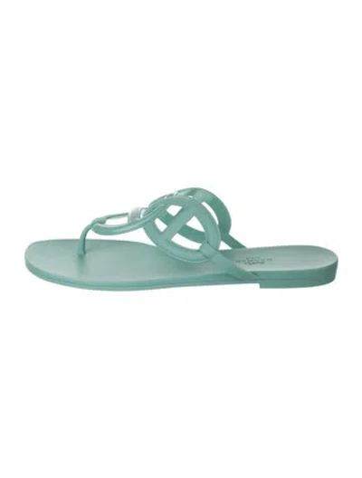 Pre-owned Hermes Egerie Chaîne D'ancre Insignia Flip Flops In Green
