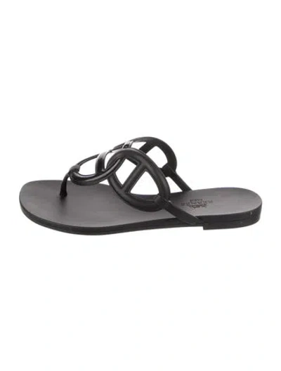 Pre-owned Hermes Egerie Chaîne D'ancre Insignia Slides In Black