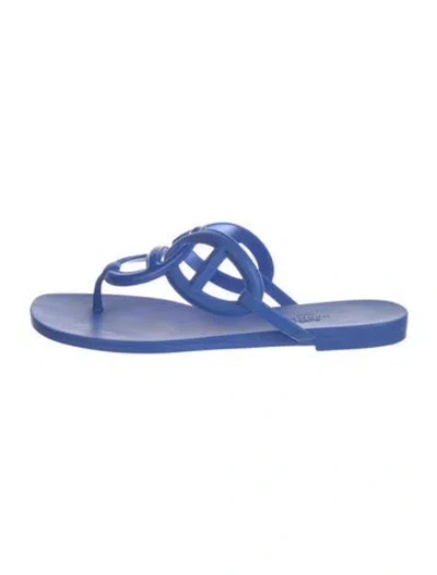 Pre-owned Hermes Egerie Chaîne D'ancre Insignia Slides In Blue