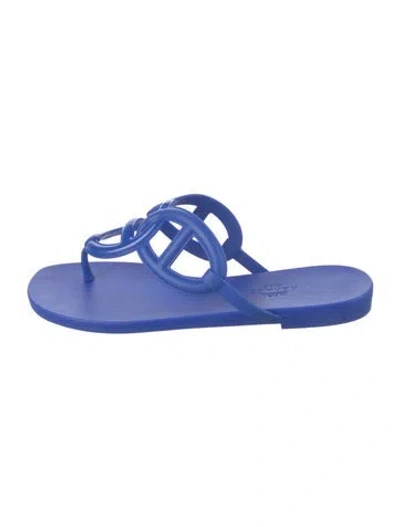 Pre-owned Hermes Egerie Chaîne D'ancre Insignia Slides In Blue