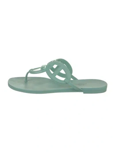 Pre-owned Hermes Egerie Chaîne D'ancre Insignia Slides In Green