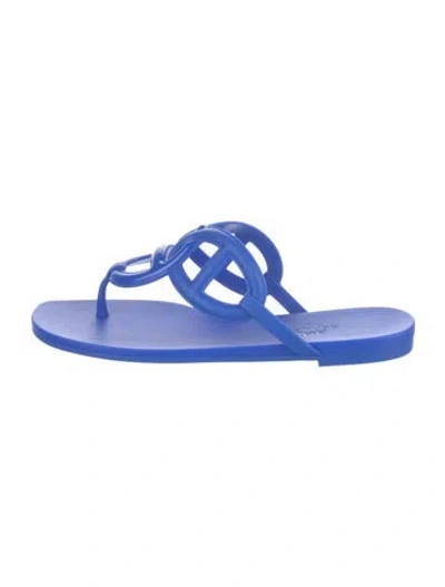 Pre-owned Hermes Egerie Rubber Slides In Blue