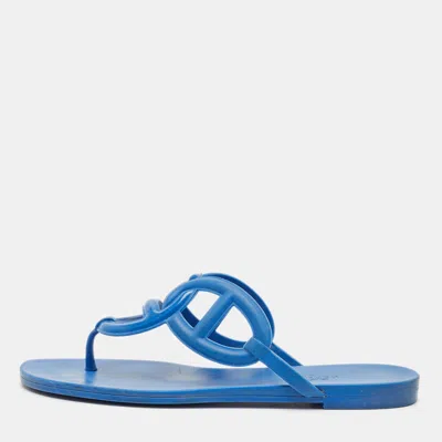 Pre-owned Hermes Egerie Size 38 Blue Rubber Thong Sandals
