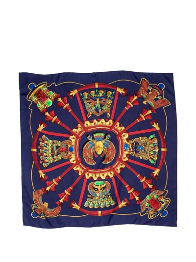 Pre-owned Hermes Egypte Scarf In Blue