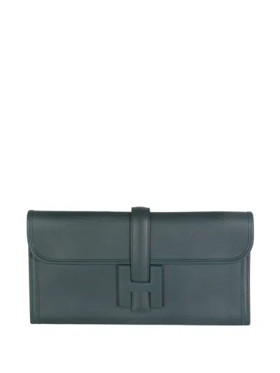 Pre-owned Hermes Elan 29 Clutch Bag In Green