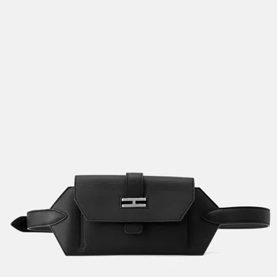 Pre-owned Hermes Elan Pocket 24 Black Swift Leather Epsom Belt Bag