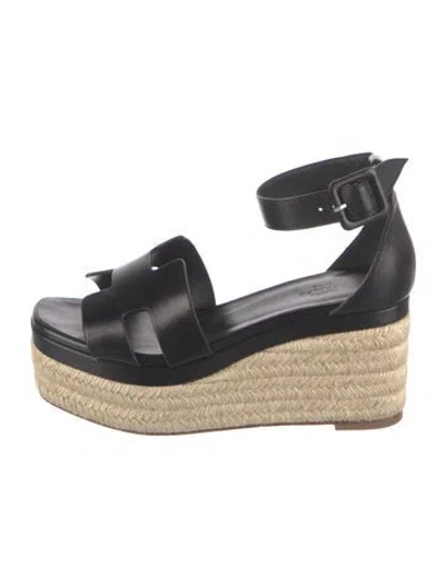 Pre-owned Hermes Elda H Logo Espadrilles In Black