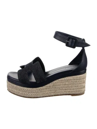 Pre-owned Hermes Elda H Logo Espadrilles In Black