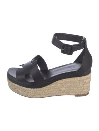 Pre-owned Hermes Elda H Logo Espadrilles In Black