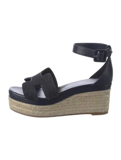 Pre-owned Hermes Elda H Logo Espadrilles In Blue