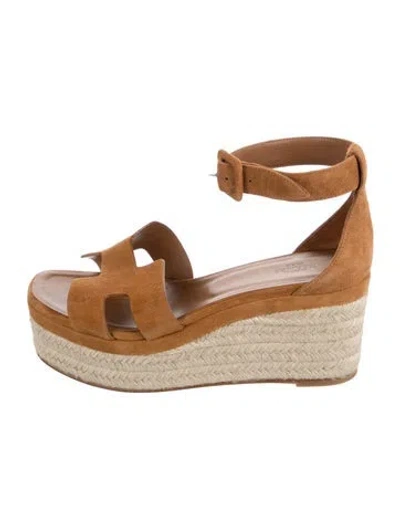 Pre-owned Hermes Elda H Logo Espadrilles In Brown