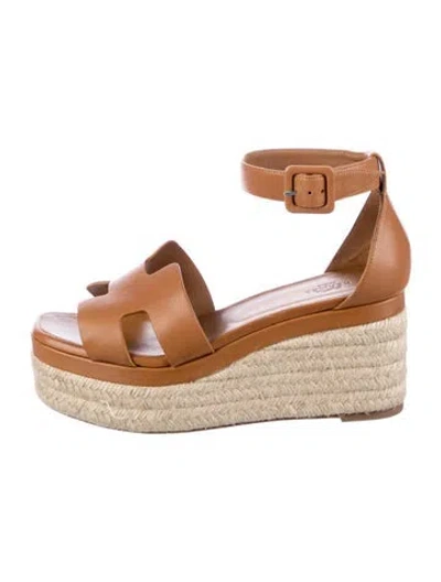 Pre-owned Hermes Elda H Logo Espadrilles In Brown