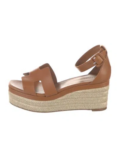 Pre-owned Hermes Elda H Logo Espadrilles In Brown