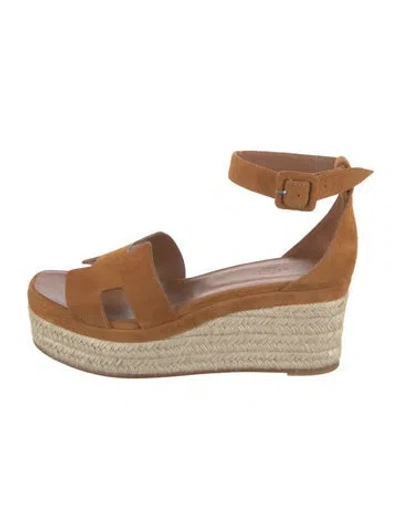 Pre-owned Hermes Elda H Logo Espadrilles In Brown