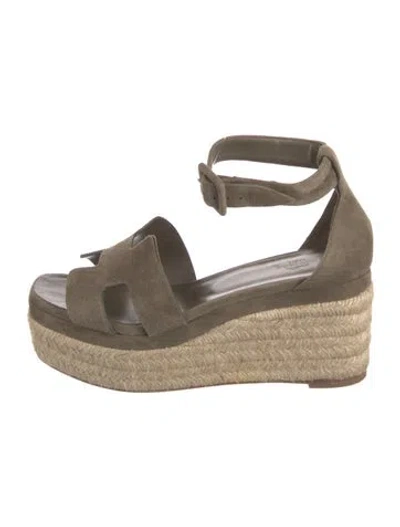Pre-owned Hermes Elda H Logo Espadrilles In Green