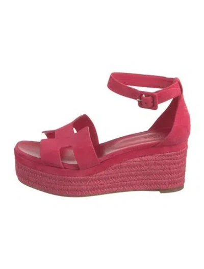 Pre-owned Hermes Elda H Logo Espadrilles In Pink