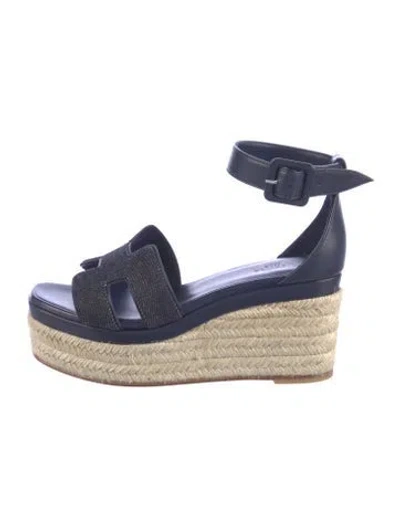 Pre-owned Hermes Elda H Logo Sandals In Blue